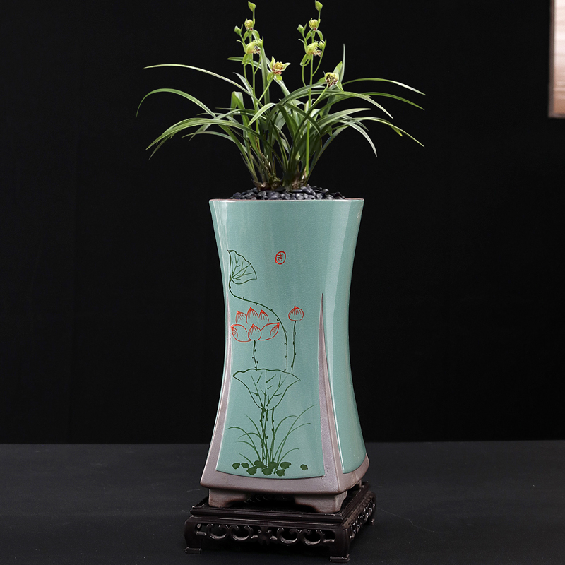 特大号兰花专用花盆陶瓷哥窑紫砂盆景造景盆高款中式室内绿植盆栽