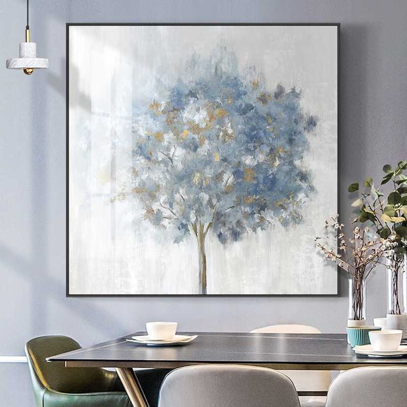 北欧蓝色树客厅装饰画沙发背景墙卧室床头餐厅挂画小清新轻奢壁画图片