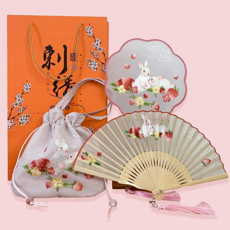 苏绣团扇送礼中秋礼盒扇子古风儿童团扇舞蹈扇汉服扇圆扇刺绣宫扇