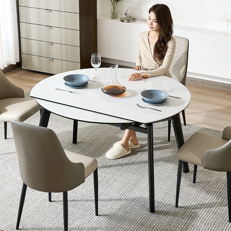 伸缩岩板b餐桌方形可变圆桌现代简约轻奢客厅家用饭桌折叠2025新
