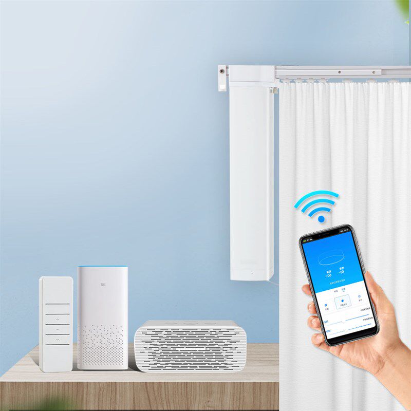 遥控式电动窗帘智能窗帘轨道语音控制窗帘滑轨双轨道直轨顶装新款