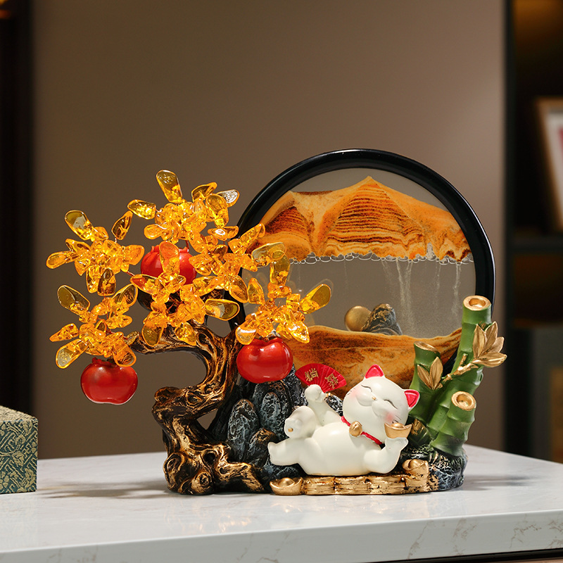 柿子发财树流沙画摆件轻奢客厅玄关酒柜装饰乔迁新居礼品节节高升图片