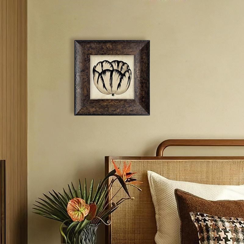 中古风皮革画框复古沙发背景墙客餐D厅卧室装饰画样板房高级感挂