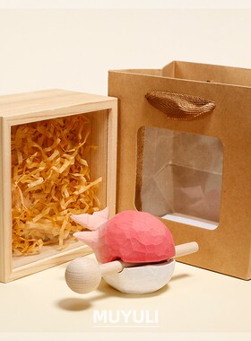 木雕木鱼解压木质情绪稳定办公桌摆件治愈系卡通可爱鲸鱼小礼物女