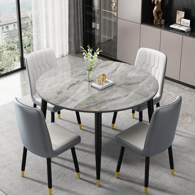 圆形岩板餐桌家用小户型现t代简约餐厅饭桌正方形大理石餐桌椅组