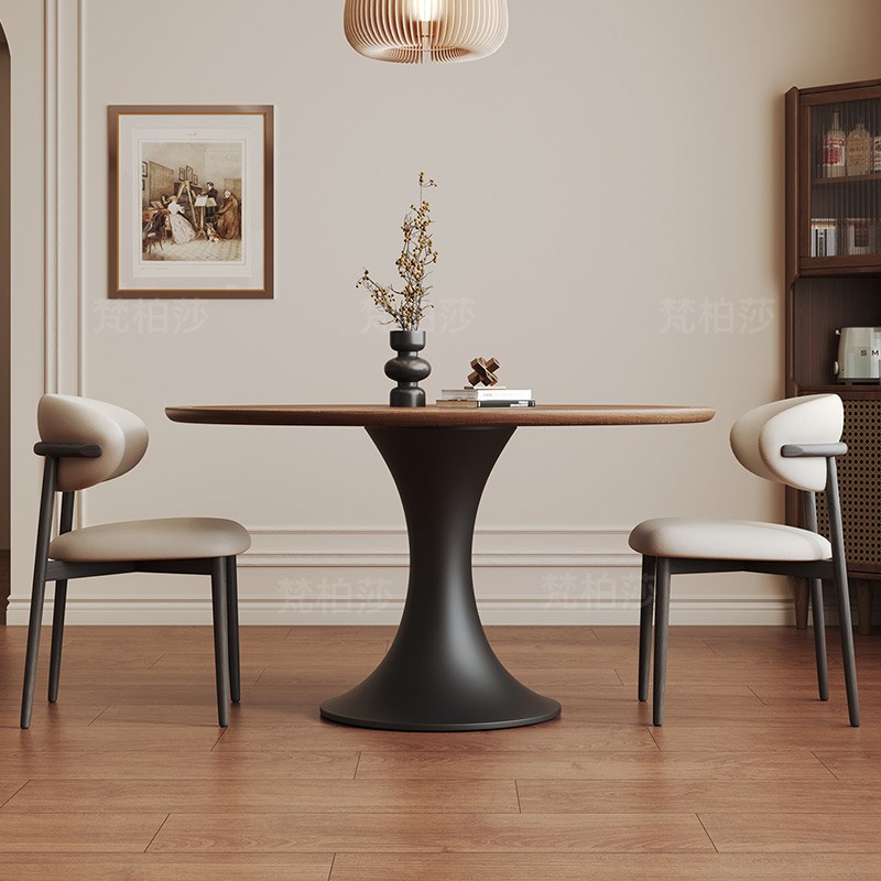 法式复古岩板餐桌椅简约小户型家用中古风客厅圆形饭桌子2024新款