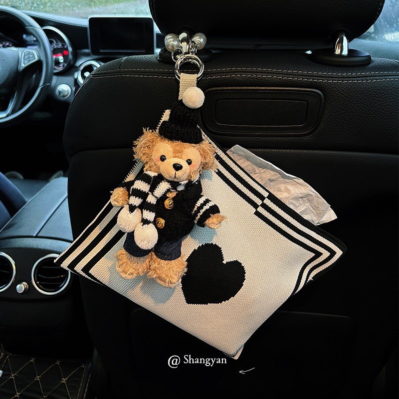 车载纸巾盒创意可爱达菲熊抽纸盒汽车内高级感车用挂式纸抽盒挂袋