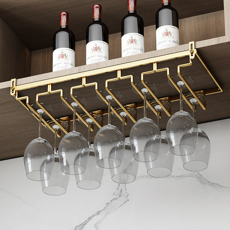 免打孔悬挂酒杯架倒挂红酒杯架高档轻奢酒柜不伤柜高脚杯架子摆件