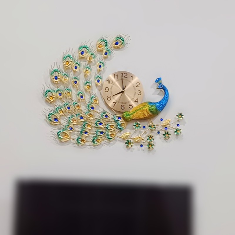 现代简约静音艺术挂表 创意孔雀开屏 欧式奢华镶钻客厅装饰挂钟