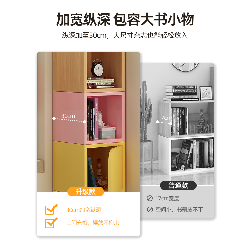 书架置物架落地转角家用小型收纳储物格子柜飘窗简易组合儿童书柜