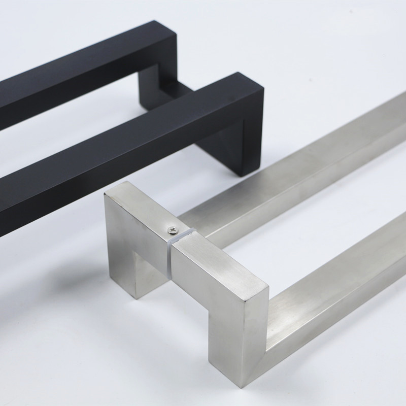 加厚方管双弯不锈钢拉丝黑色玻璃门木门大拉手有框门办公室门把手