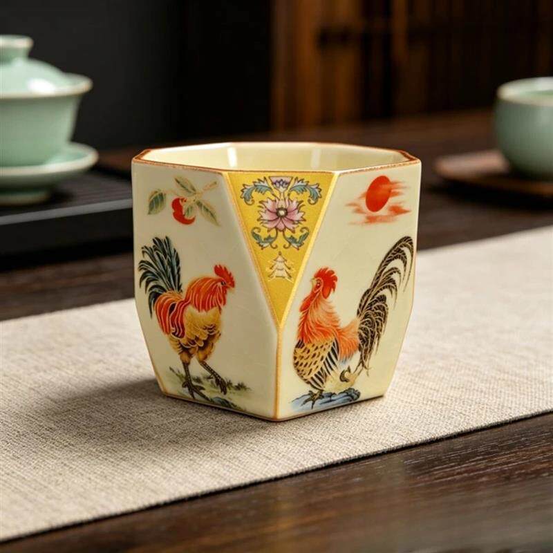 2天青汝韵丨汝窑八方杯开片珐琅品茗杯个人泡茶伴手礼主人杯单杯