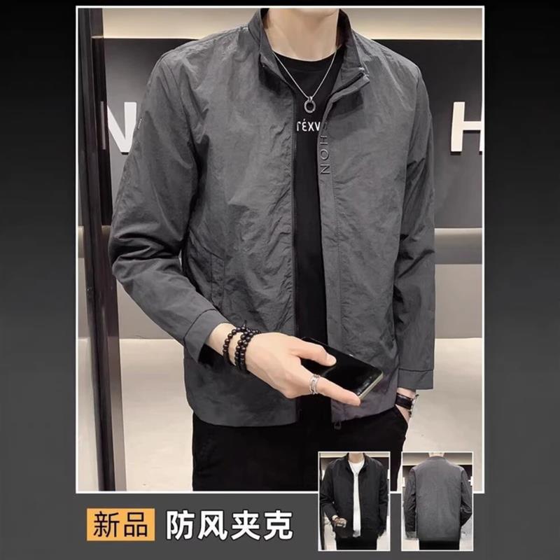 3竹间小钱风男装立领绣花字母夹克休闲百搭薄款外套春秋修身韩版