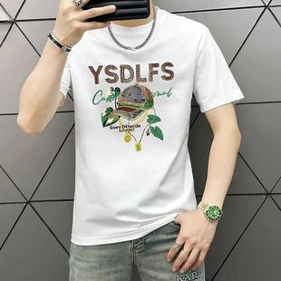 亮片C丝光棉v光烫钻t恤男短袖 北嘉服饰专柜品质高级感半袖 圆领夏
