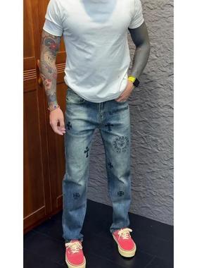 深澜甄选b优品202U5秋冬新款R时尚休闲百搭c刺绣印花ku男士直筒牛