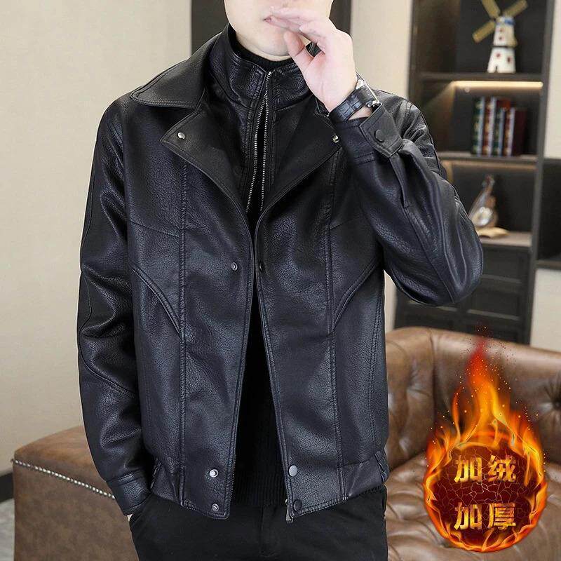 九黎世集服饰男士冬加绒加厚假两件皮衣男百搭皮夹克外套皮衣外套