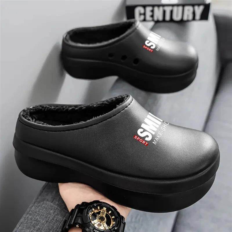 棉轩百货棉拖男款加绒加厚冬外穿保暖防水防滑厚底踩屎感棉拖鞋