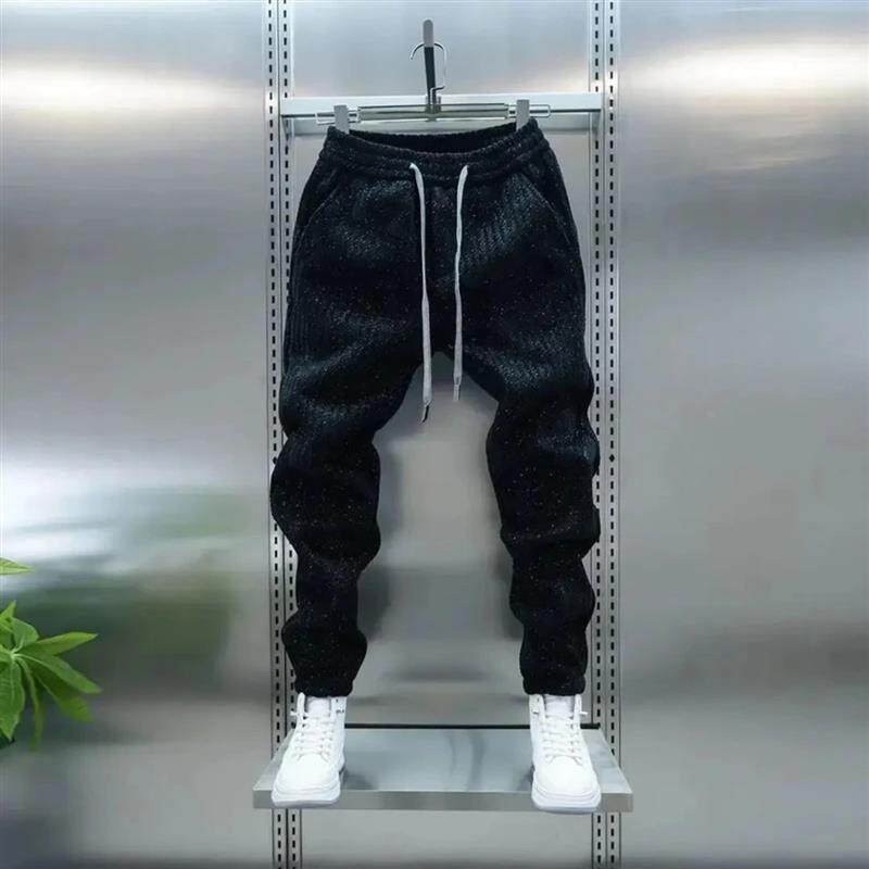 逸致衣饰秋冬加绒加厚男士百搭宽松运动时尚竖条纹裤潮流休闲裤