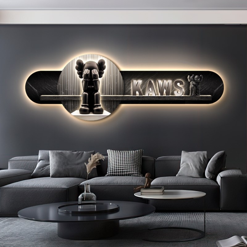 现代简约客厅装饰画kaws暴力熊灯画横版高级感轻奢沙发.背景墙挂
