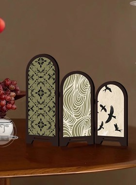 中古风桌面创意小屏风摆件客厅装饰复古入户P玄关边柜电视柜摆画