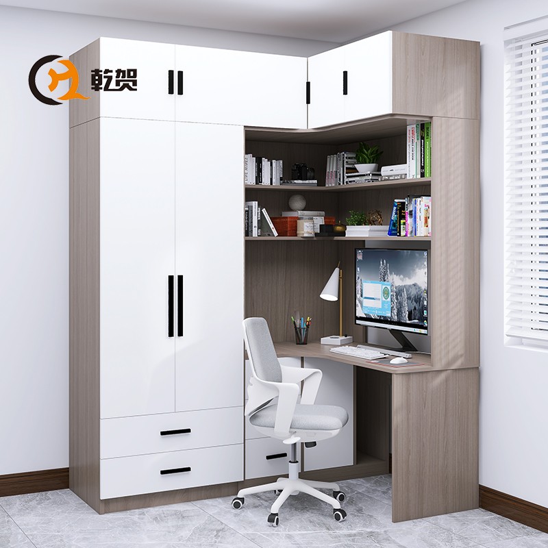 转角衣柜书桌f一体组合家用小户型儿童房实木拐角电脑桌书柜带书
