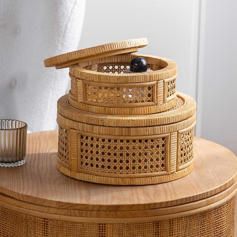 藤编茶叶盒子礼品篮m带盖盒子大闸蟹鲜花装饰收纳筐 环保民宿ins