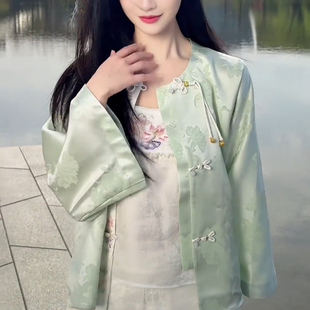 2025超火夏季流行穿搭女装独特漂亮新中式国风绿色外套半身裙套装