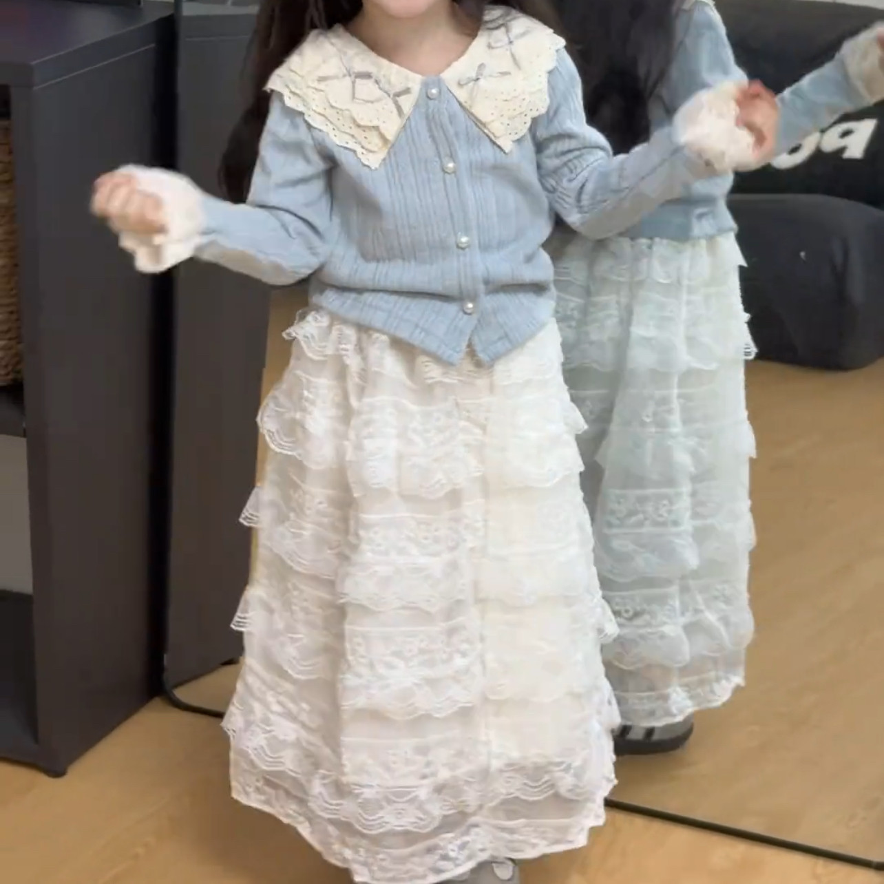 套装甜美少女心花边衬衫2026新款春秋连衣裙中大童女孩蕾丝套装