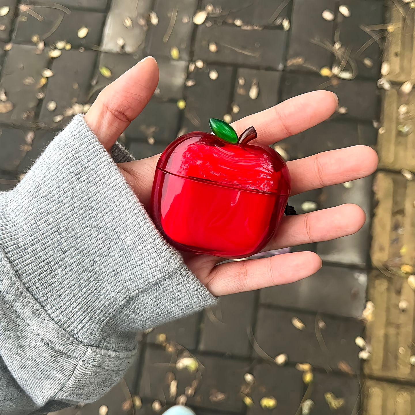 创意红色苹果透明苹果耳机壳适用苹果耳机透明红苹果2025