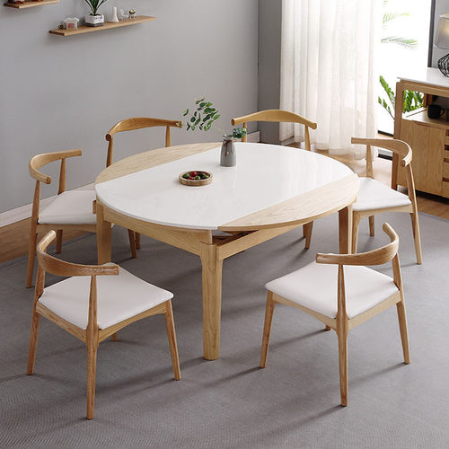 大理石伸缩折叠餐桌椅组合简约现代方圆两用餐桌小户型家用饭桌子