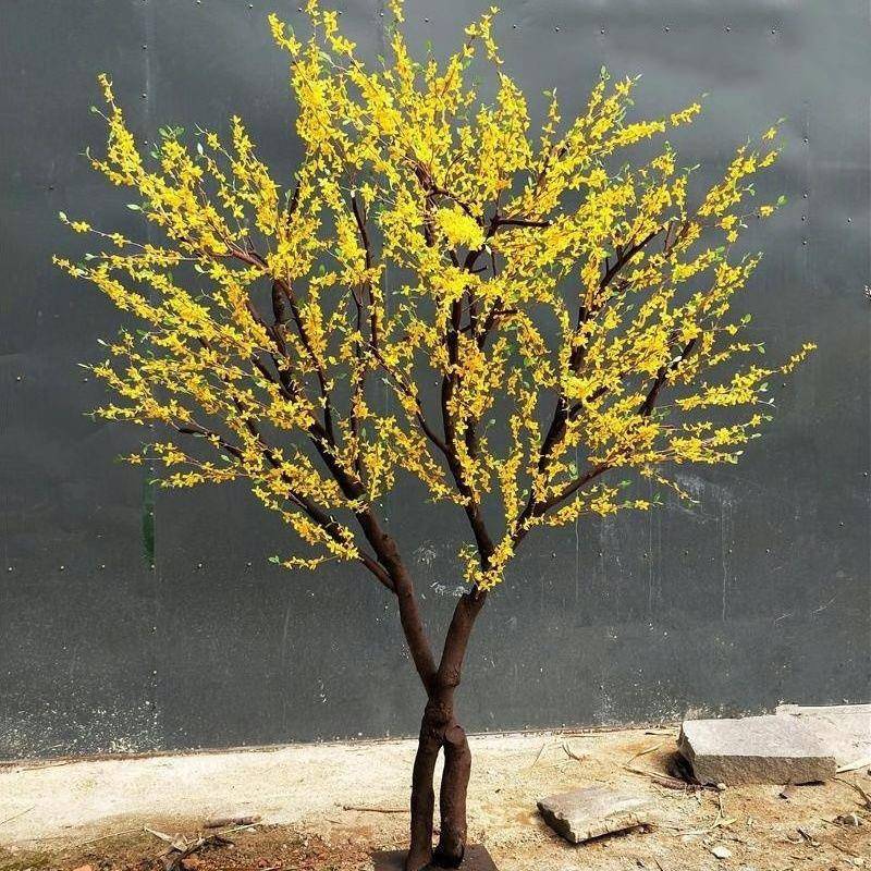 仿迎春花树小黄花假金树型植物室内客仿真迎春厅婚大真庆幸福装饰