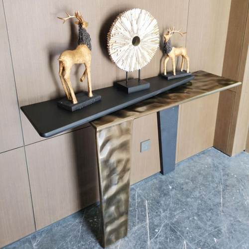 超窄YNR玄关台长入靠墙客厅实桌板木条案户不锈钢锤纹玄关桌收纳