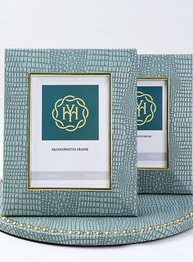 中式新皮革式托盘组板合新中皮革相框时钟桌面摆件样HYHY-911间卧