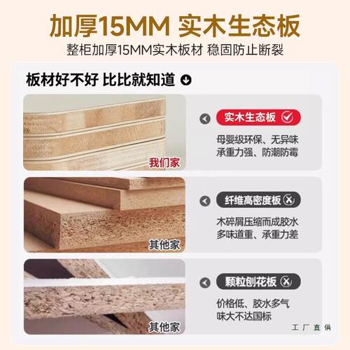 木衣柜实家用卧室985推拉门储物收橱纳衣原木大色免拉手2025衣柜