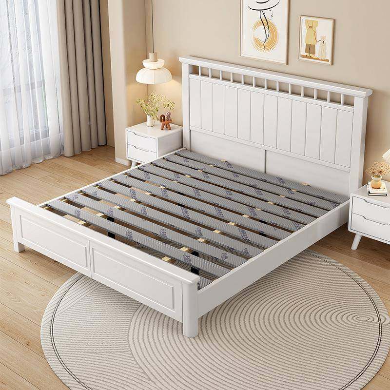 现代简约白色实木床用卧8室1.米双人FJO床储床奶物油风家1.5米公