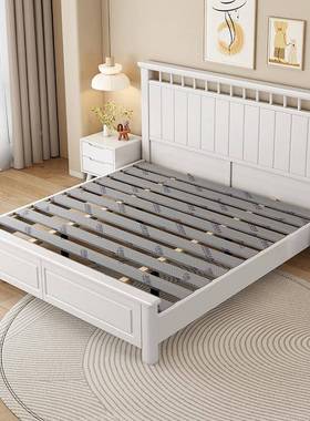 现代简约白色实木床用卧8室1.米双人FJO床储床奶物油风家1.5米公