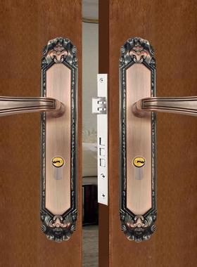 欧静音磁吸门锁卧室房间门实木门锁具双开大门黄11005子母锁古式