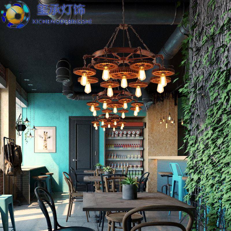 美式工业风吊275灯质复古创意个厅性酒吊吧灯餐灯吧台灯木齿轮灯
