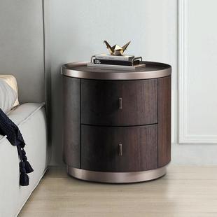 S烟N5AA7意式 极简poSPAlfom熏实木床圆形头柜简约现代圆柜小户型