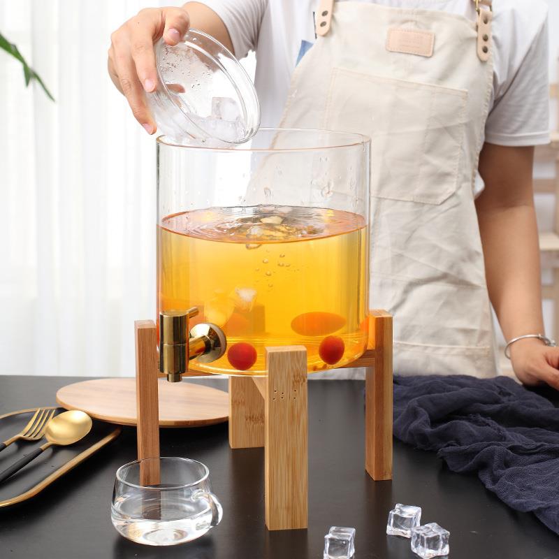 容量带龙透头明玻璃水缸cf-021冷水壶果桶汁桶饮料餐厅商用大家用