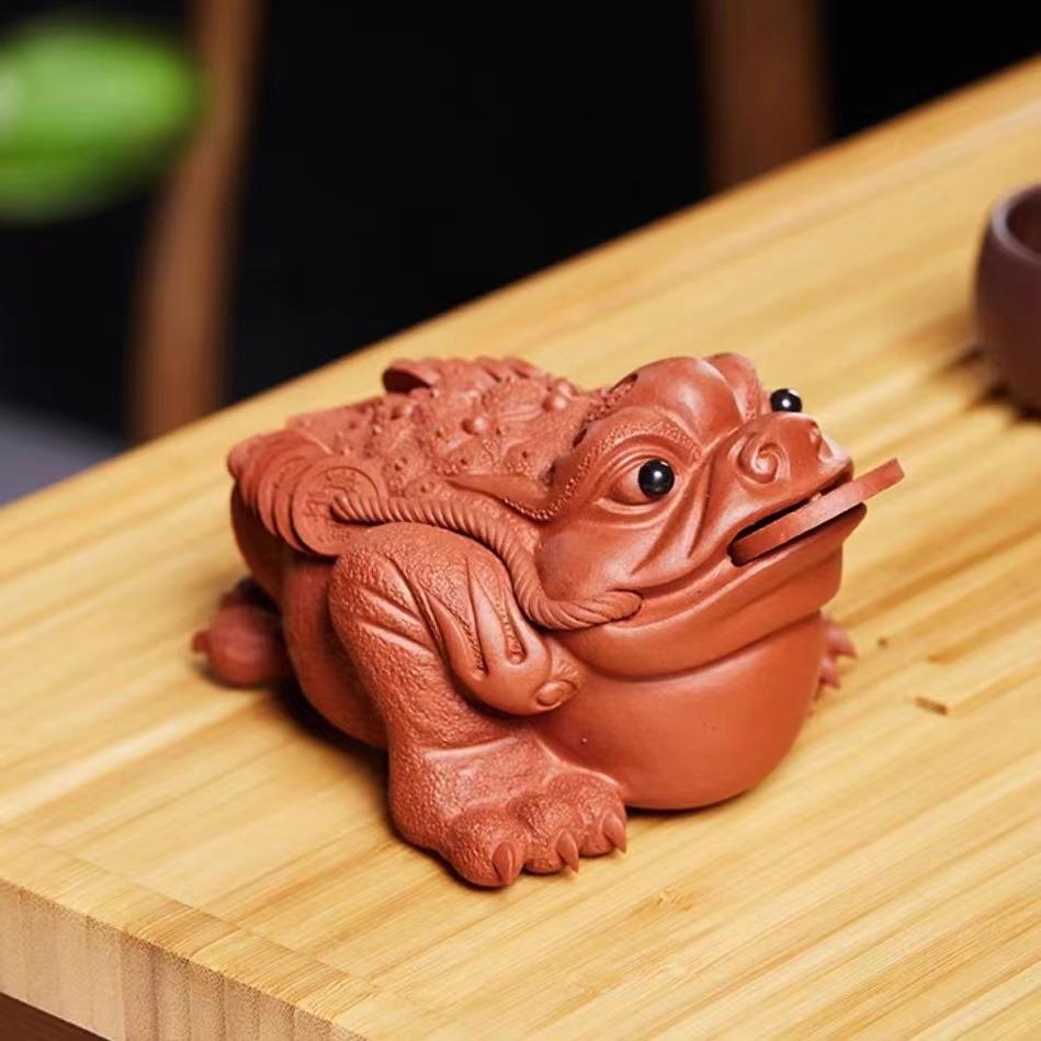 宜茶紫金蟾蜍精A4宠品可养茶桌茶砂室手玩摆件茶宠可养兴红泥元宝
