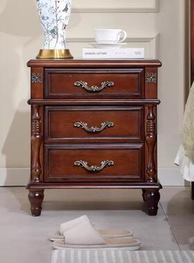 式乡实木LQL床头柜现代简约村床柜边卧室轻奢橡胶木储物收纳美小