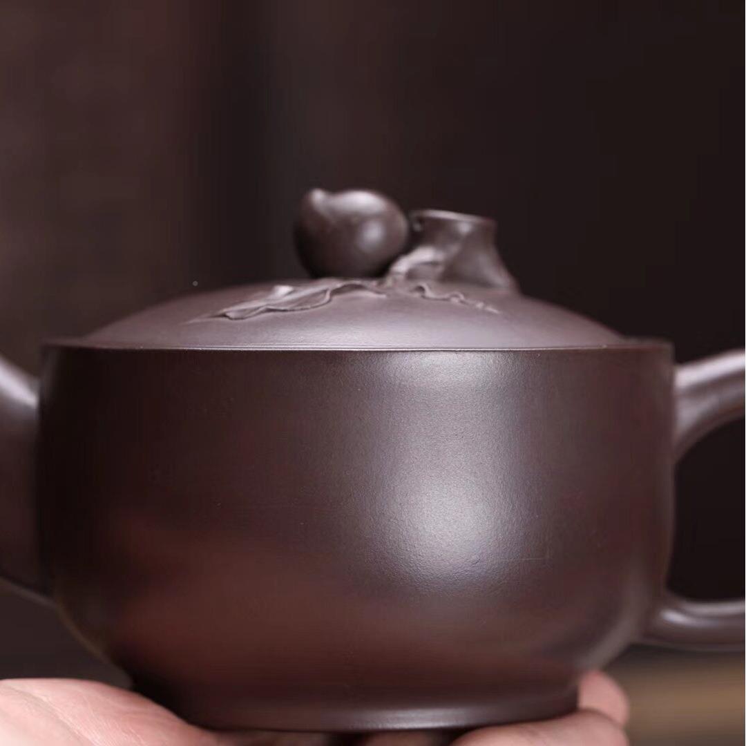 宜兴紫砂壶茶具道名茶家纯手贴花文玩茶器茶壶原矿313老工紫泥碗