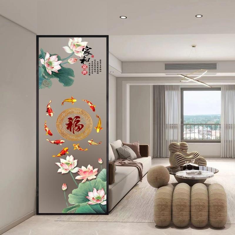?简约现代艺术画双化面绘图屏风断墙钢玻隔璃入户进门BFP客厅装饰