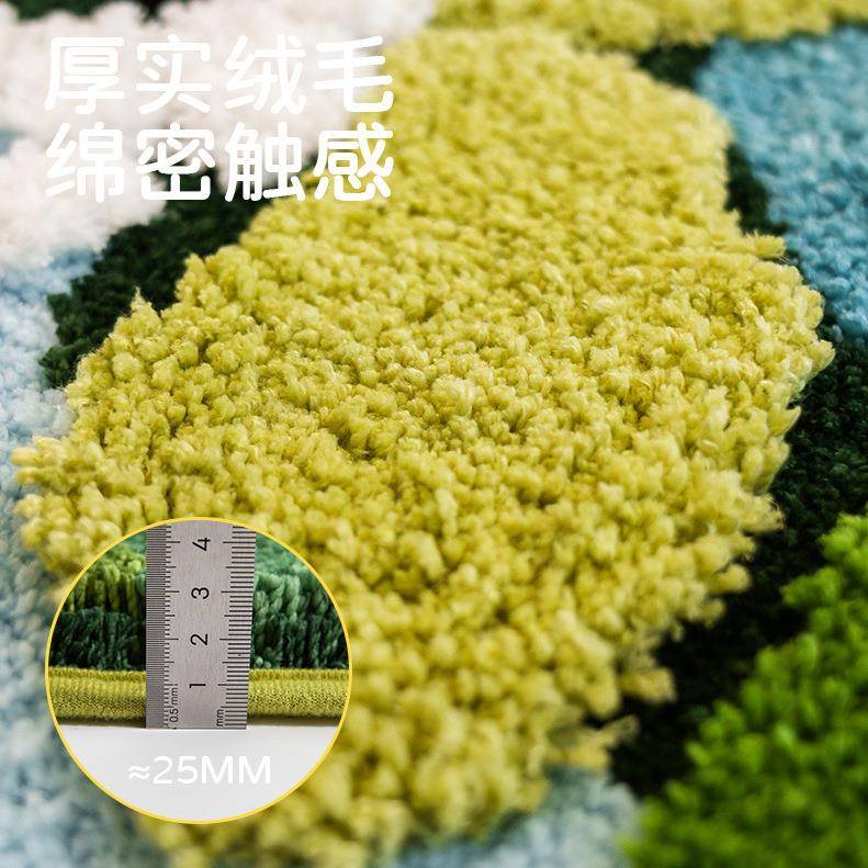苔藓植绒地毯轻奢wl240518垫圆形簇绒滑卧室防浴室帽地衣间客厅全