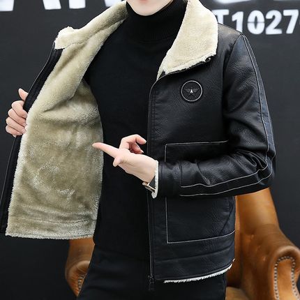 新款2023皮衣袄男士皮夹克w冬季加绒加厚大码软皮外套秋冬款机车