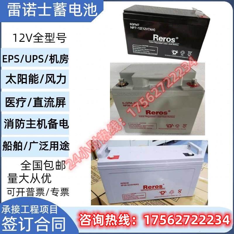Reros雷诺士蓄电池6-GFM/NP12V100AH铅酸免维护24A38A65A机房应急