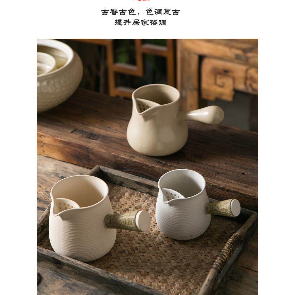 潮州陶瓷白泥罐罐侧把煮茶器碳火烤奶茶专用原矿陶土苏打釉煮茶壶