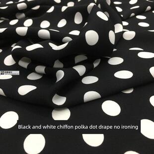 黑色和白色雪纺波尔卡圆点微弹性褶皱夏季清凉裤礼服衬衫薄外套设