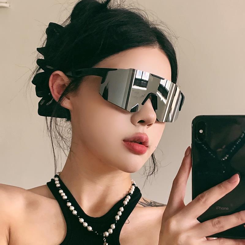 超大框大脸水银色防风骑行眼镜女反光登山护目镜运动跑步太阳眼镜